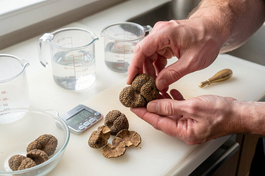 Dried Truffle Rehydration: A Practical Yield and Workflow Guide for Chefs. Dried Truffle Rehydration: A Practical Yield and Workflow Guide for Chefs. A chef holding a bowl of slice